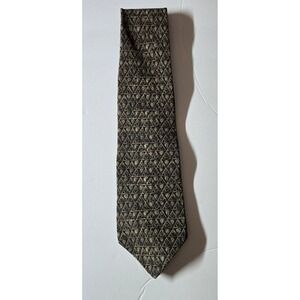 Zylos George Machado Mens Silk Tie Brown Blue Geometric Pattern Necktie